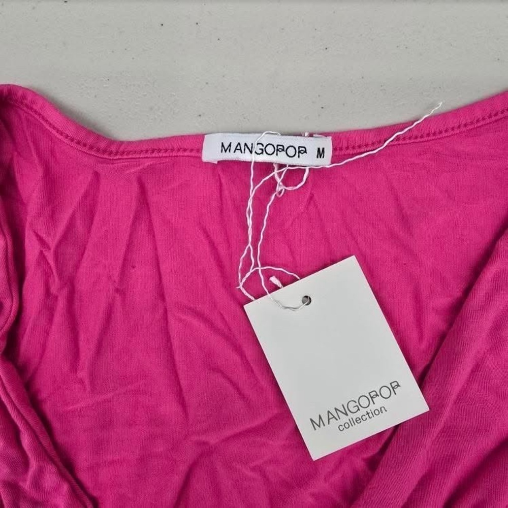 Mango Pink V-Neck Ruched Bodysuit - Picture 2 of 3